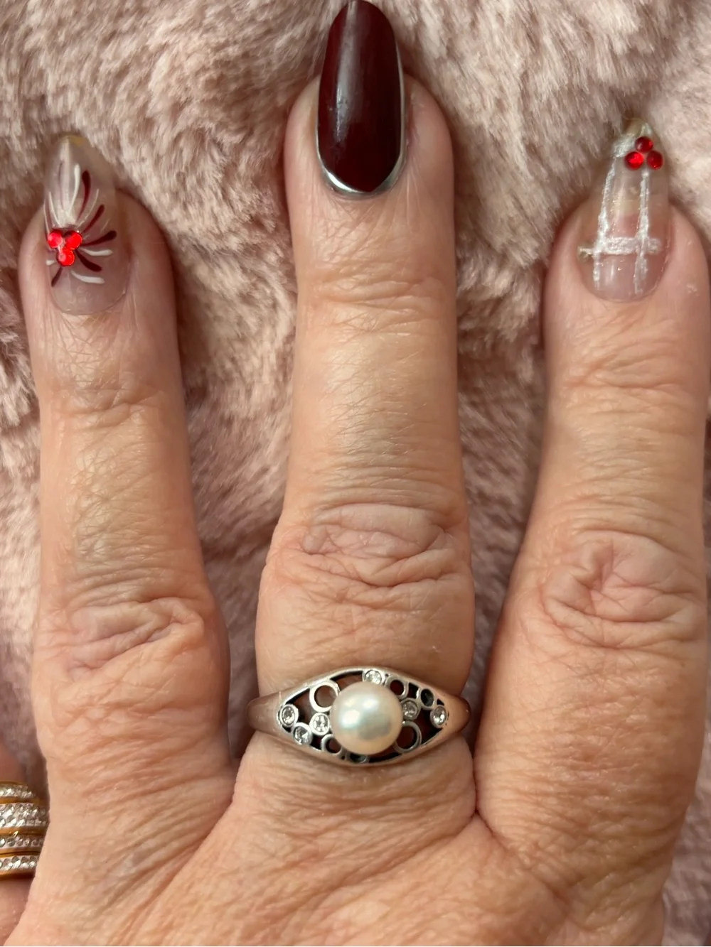 Real Freshwater Pearl and Cubic Zirconia Sterling Silver Ring with White Pearl